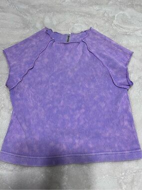 Zenana Outfitters Lavender Ribbed Short Sleeve Top